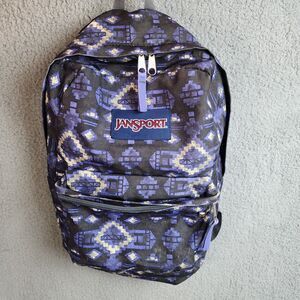 JanSport Big Student Backpack Navy Purple Black Aztec Pattern School Play Bag